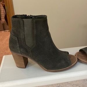 Tom brand suede open-toe ankle boot.  Worn only twice. Like new.